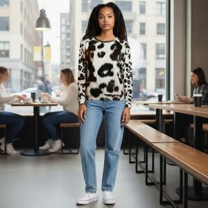 AllSaints Oxblood Echo Sweat Size 4 White Black Good Animal Print WM081D